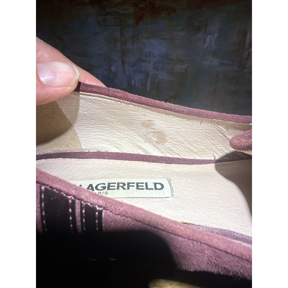 Karl Lagerfeld Paris Womens Plum Suede Patent Leather Smoking Loafers Size 9 M - Picture 7 of 8